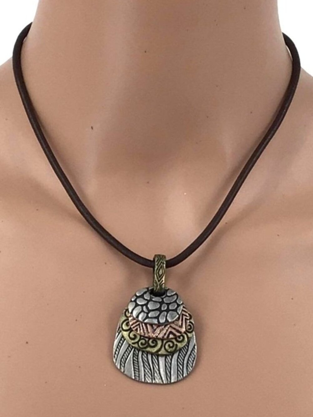 Lia Sophia Necklace Multi Tone Pendant Adjustable Length Brown